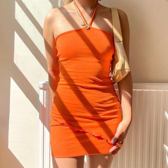 Orange Halter Mini Dress - Picture 1 of 2